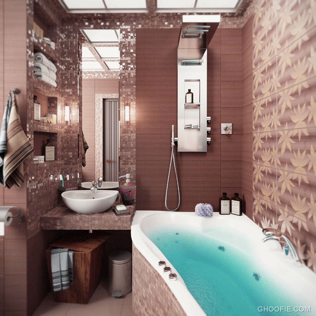 Awesome Brown Mosaic Bathroom Tile Ideas