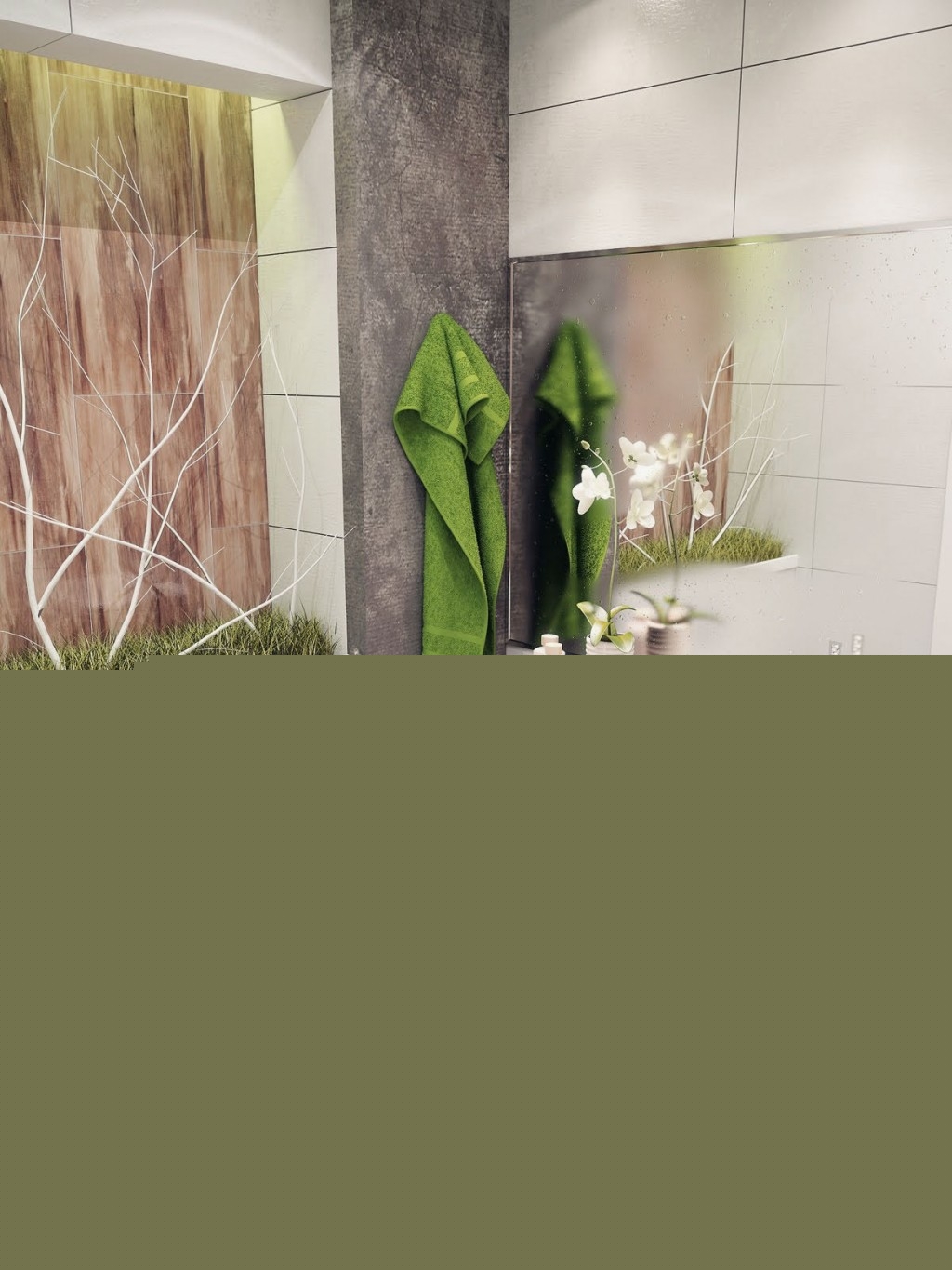 Small Green White Nature Small Bathroom Design