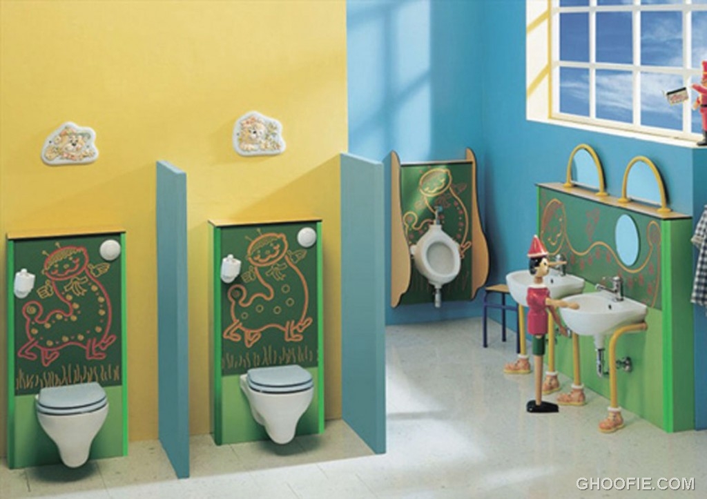 Calm Colors Retro Cute Kids Bathroom Design