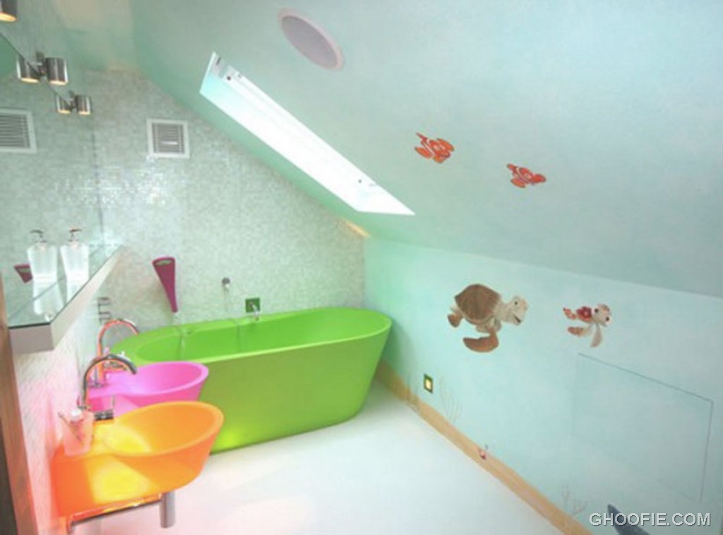 Classy Kids Bathroom with Sloping Ceiling