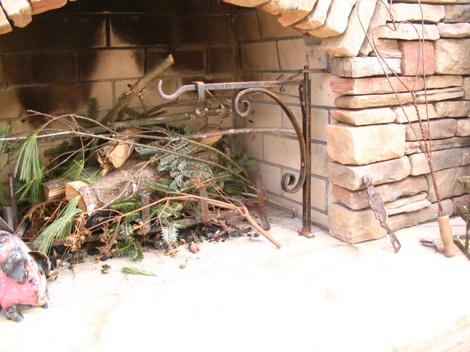 Tough Metallic Cooking Fireplace Crane Driftwood Rustic Stone Fireplace