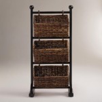 Traditional Rattan Baskets Glossy Dark Stand Cubby Towel Storage