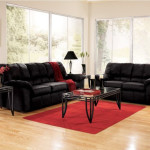 Black leather sofas with small table