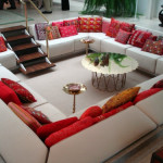 Red and white sunken couch