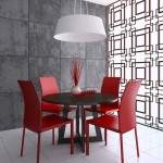 Contrast red dining room tables and lamp