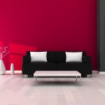 Pink room with black couch