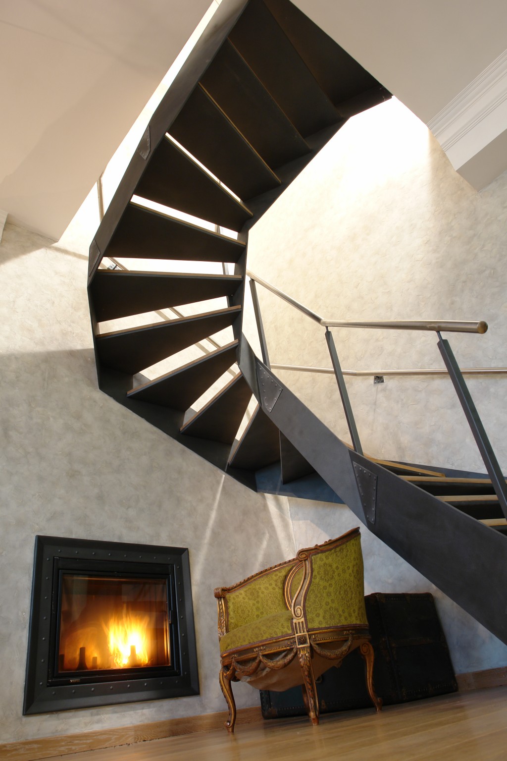 Amazing stairs and fireplace