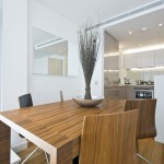 Neat wood table in dining room