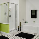 Black, white, and green bathroom design