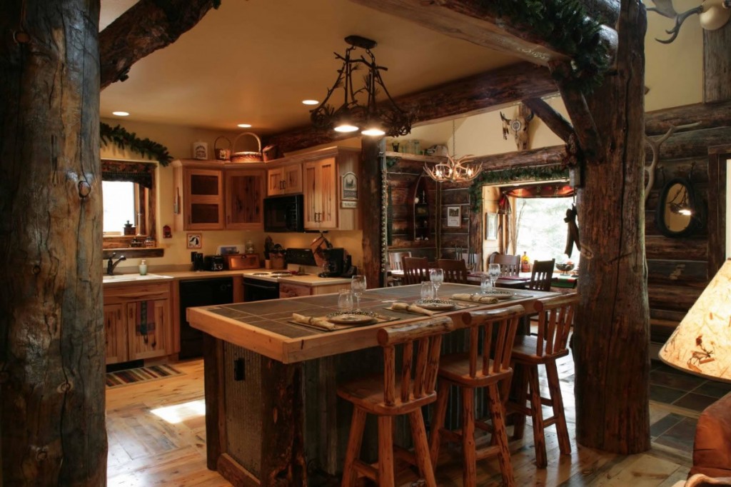 Hunting lodge style rustic wood kitchen