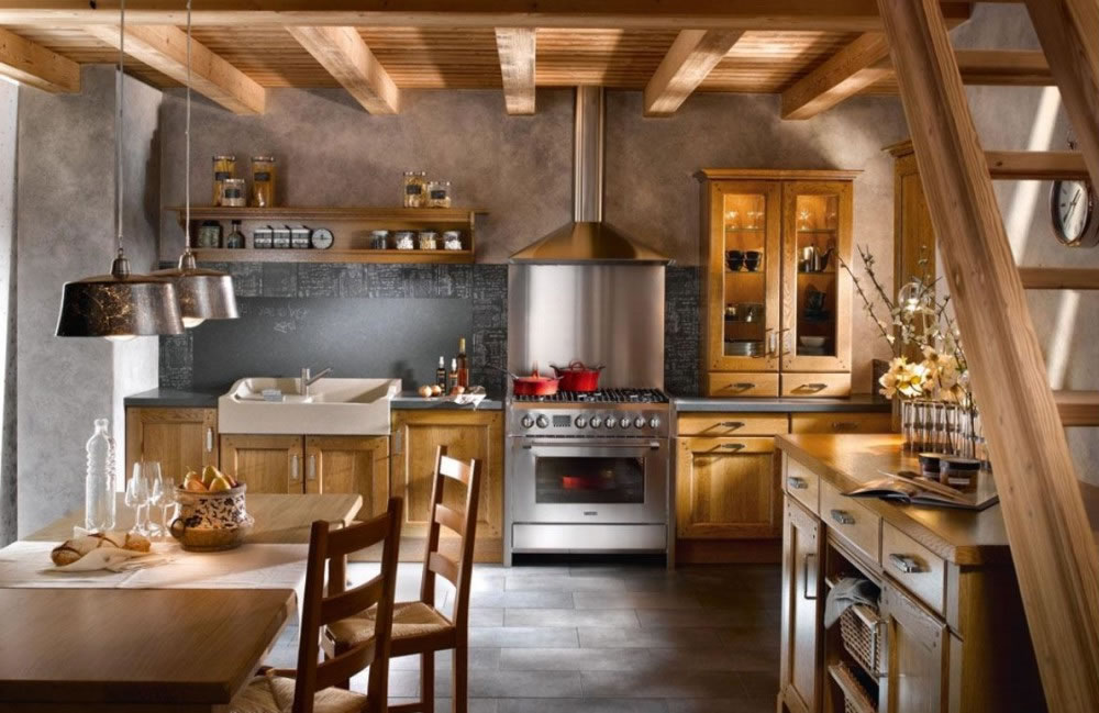 Old rustic country wood kitchen