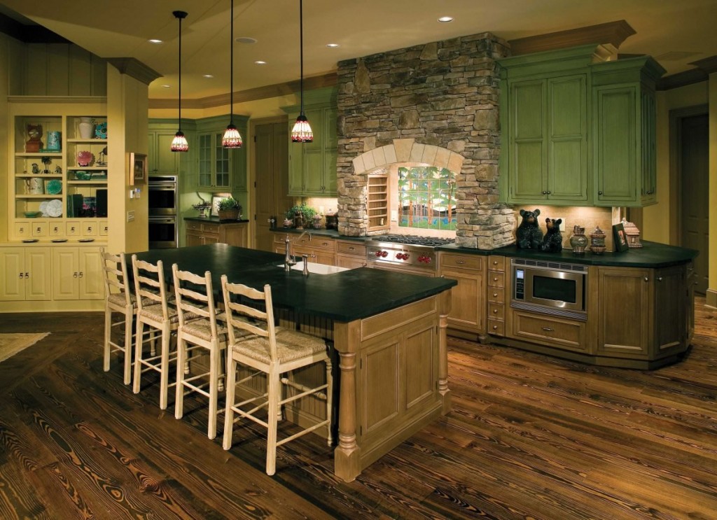 Open rustic kitchen with island
