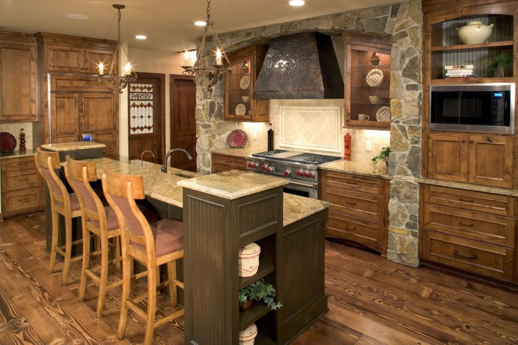 Rustic kitchen with bar island