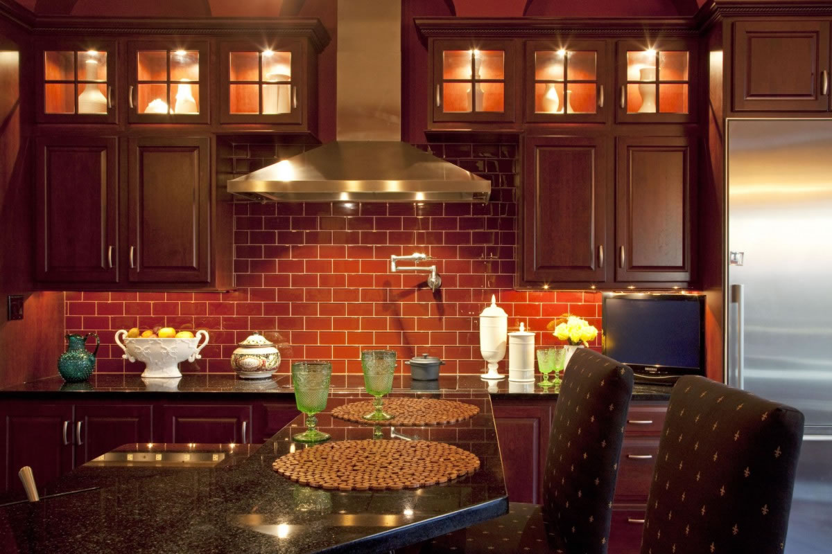 Rustic kitchen with brick wall